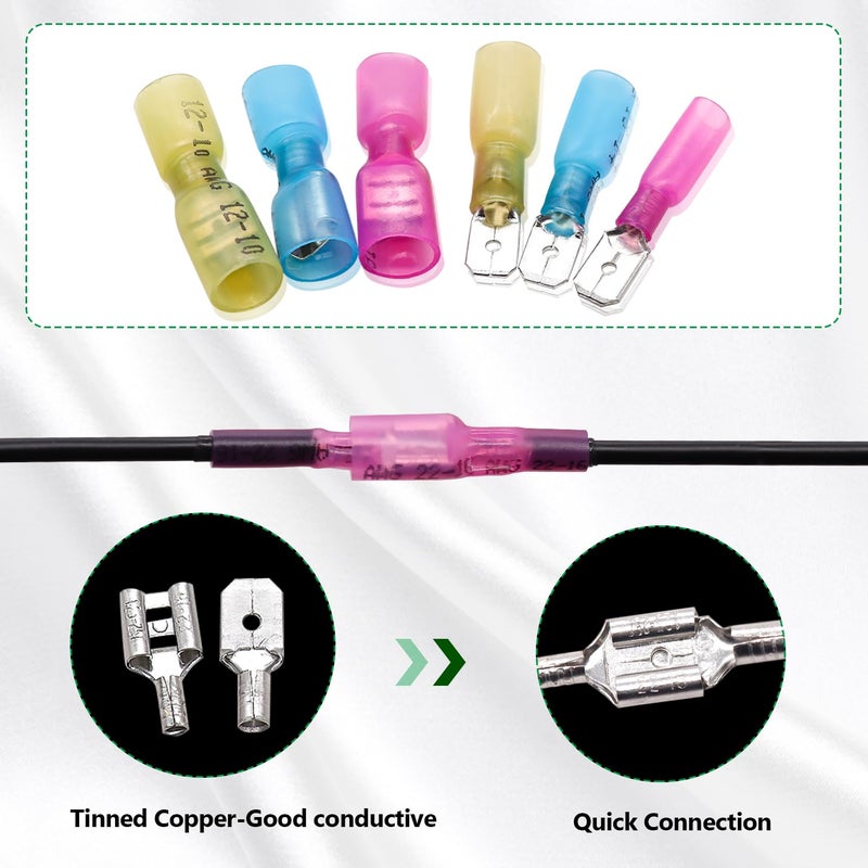 Twidec /230PCS Heat Shrink Spade Connectors Kit 22-10 AWG Female and Male Spade Terminlas Quick Disconnect Connectors Fully Insulated Electrical Wire Crimp Connector for Automotive Marine - Image 3